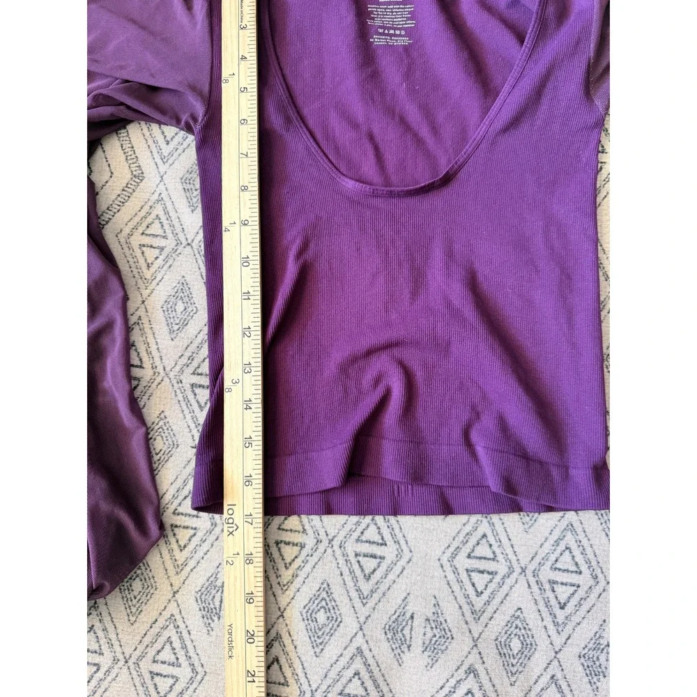 Free People Intimately Mesh Sleeve Ribbed Top Purple M/L Deep Scoop Neck